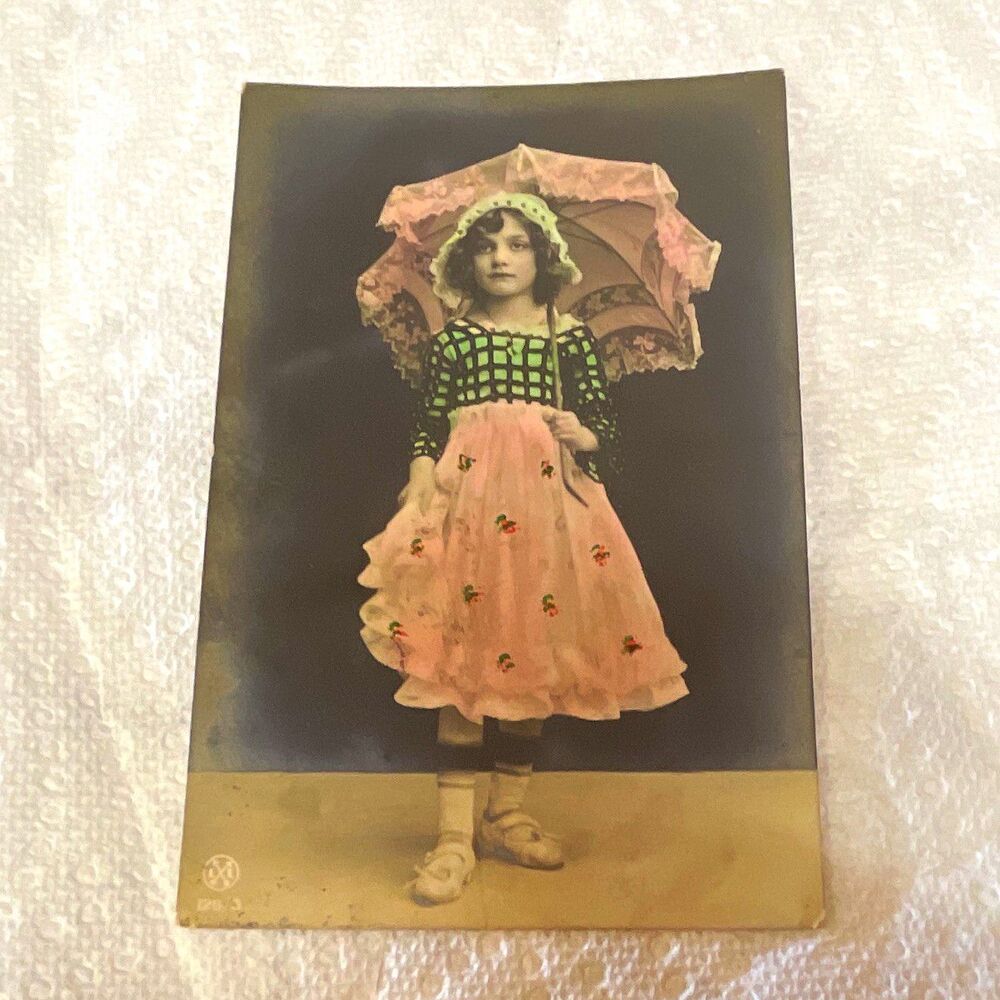 International Postal Card Co Vintage RPPC Girl w/ Umbrella Divided Back